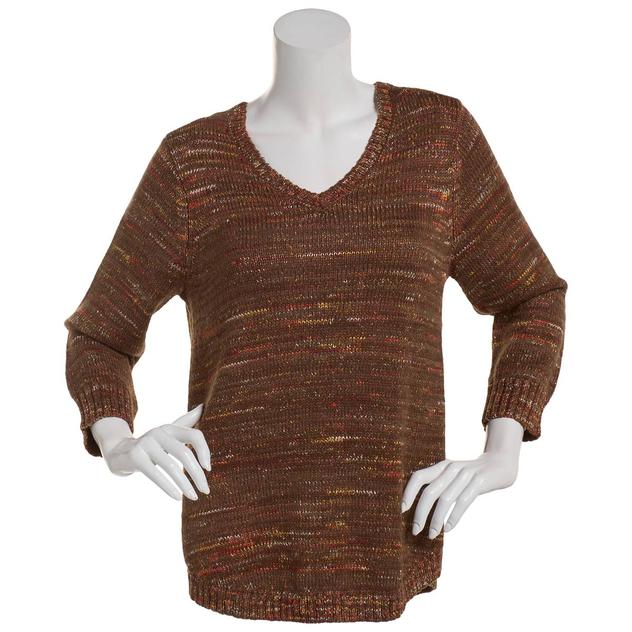 Womens Napa Valley 3/4 Sleeve Marled V-Neck Round Hem Sweater