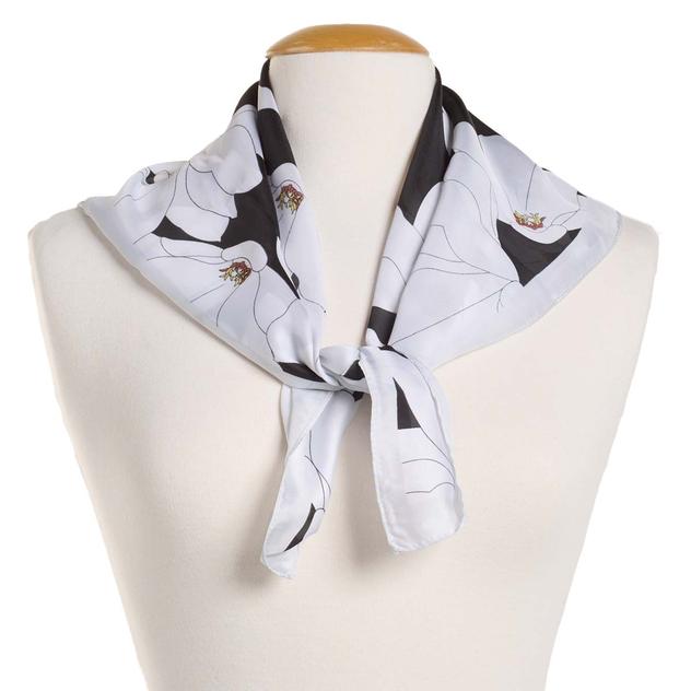 Womens Renshun Black & White Floral Silky Square Scarf