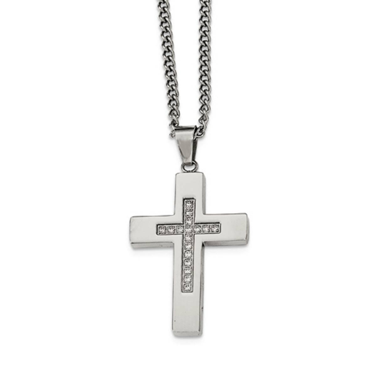 Mens Gentlemen's Classics(tm) Cubic Zirconia Accented Cross Necklace
