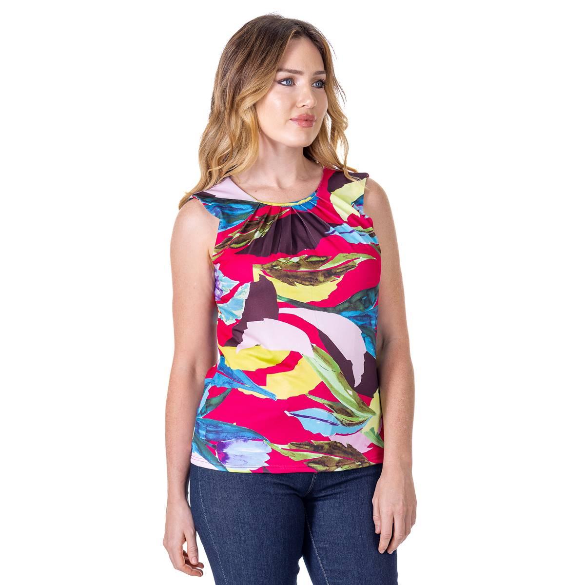 Womens 24/7 Comfort Apparel Floral Sleeveless Blouse