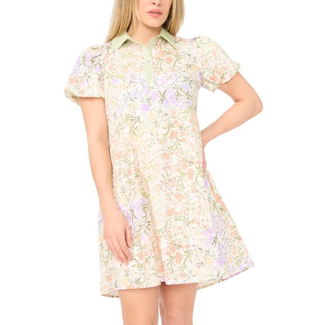 Petite MSK Puff Sleeve Ditsy Floral Cotton Poplin Shift Dress