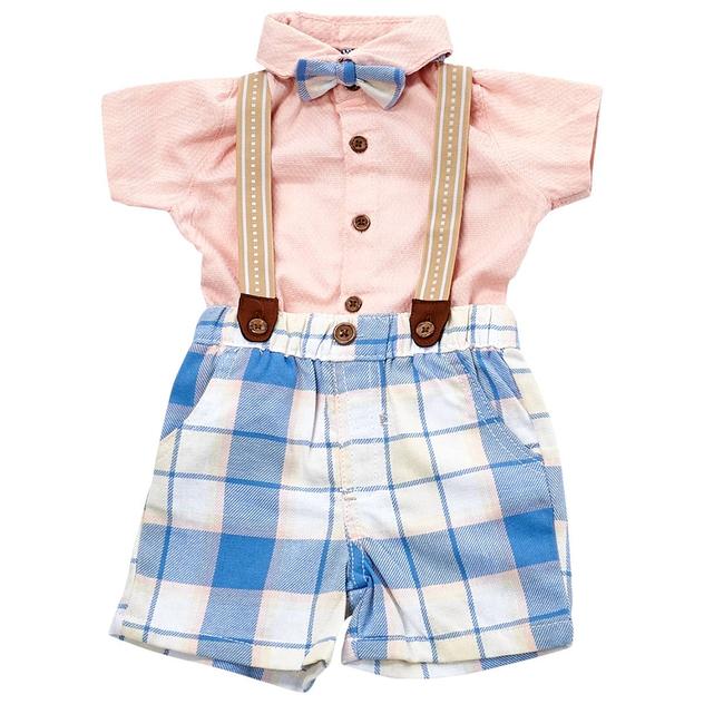 Baby Boy (12-24M) Little Lad® Polo & Plaid Suspender Short Set