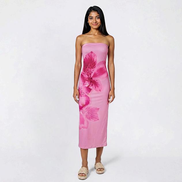 Juniors Madden Girl Mesh Flower Tube Midi Slit Dress