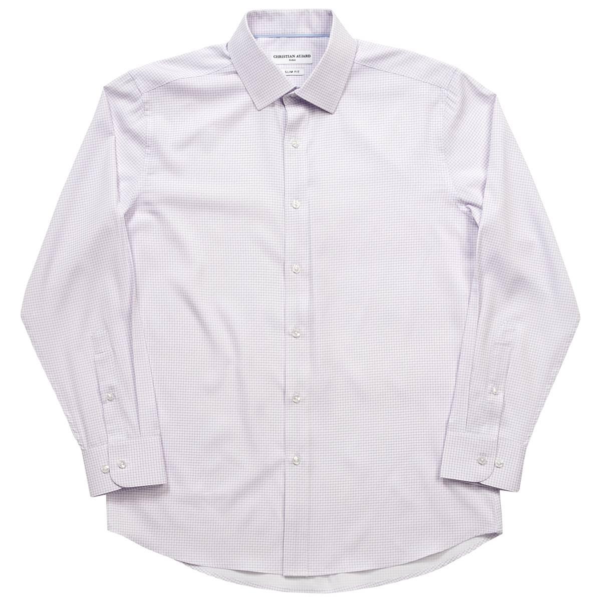 Mens Christian Aujard Slim Fit Checkered Dress Shirt-White/Purple