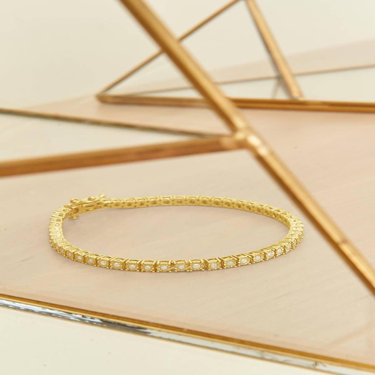 Haus of Brilliance Yellow Gold over Silver Tennis Bracelet