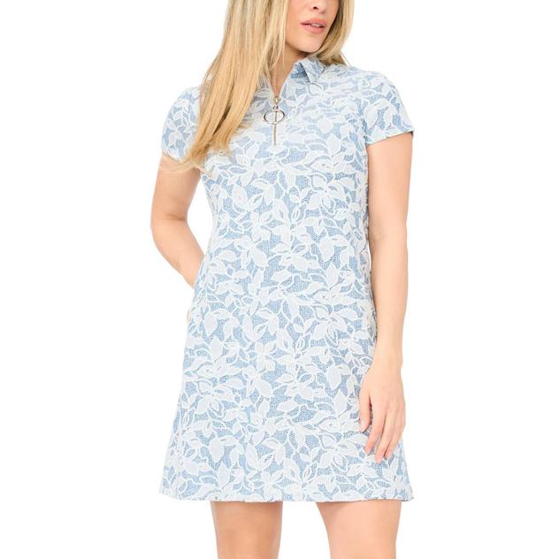 Petite MSK Short Sleeve Floral 1/4 Zipper Shift Dress