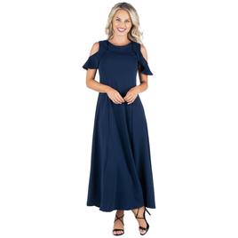 Womens 24/7 Comfort Apparel Ruffle Cold Shoulder Maxi Dress