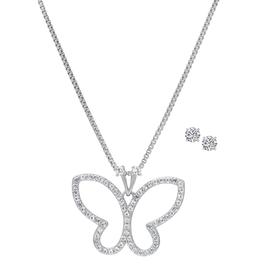 Gianni Argento Lab White Sapphire Butterfly Pendant & Earring Set