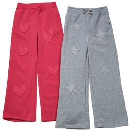 Girls (7-14) 1st Kiss 2pk. Fleece Wide Leg Star/Heart Patch Pants