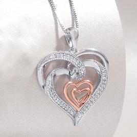 Diamond Classics(tm) Gold Plated 10ctw Double Heart Necklace