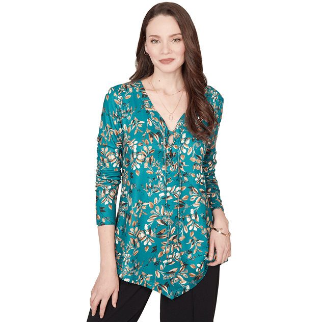 Petite Emaline Easton Long Sleeve Leaf Henley Blouse