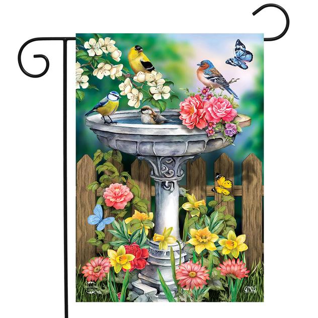 Briarwood Lane Bird Bath in Bloom Garden Flag