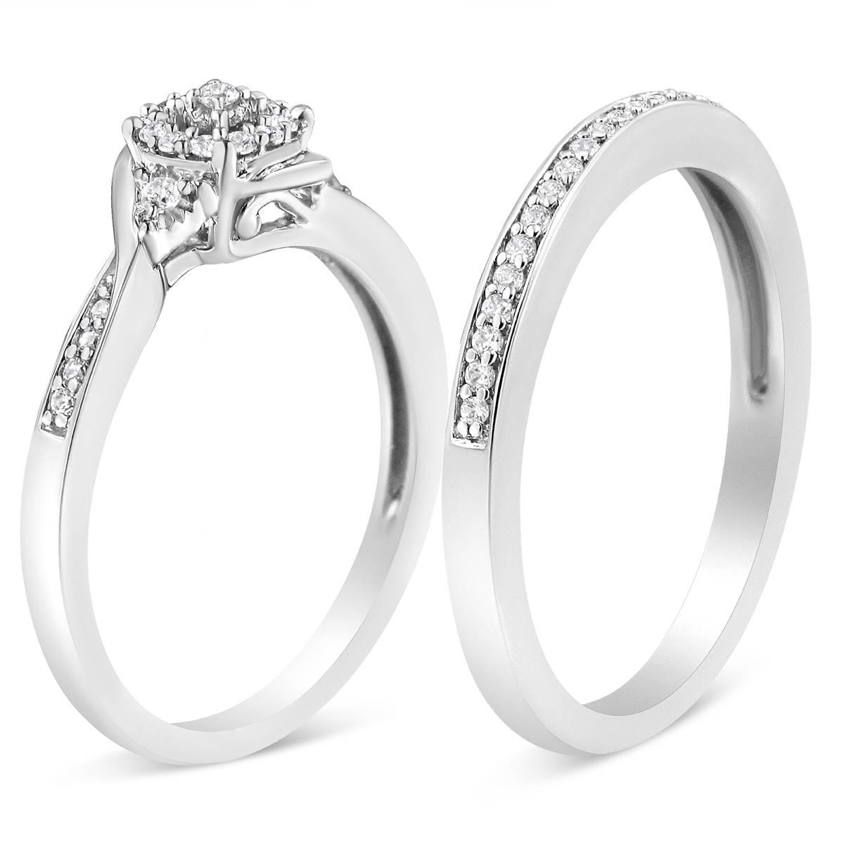 Haus of Brilliance Sterling Silver 1/4ct. Diamond Halo Bridal Set