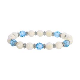 1928 Silver Tone Mother Of Pearl w/Aqua Stone Stretch Bracelet