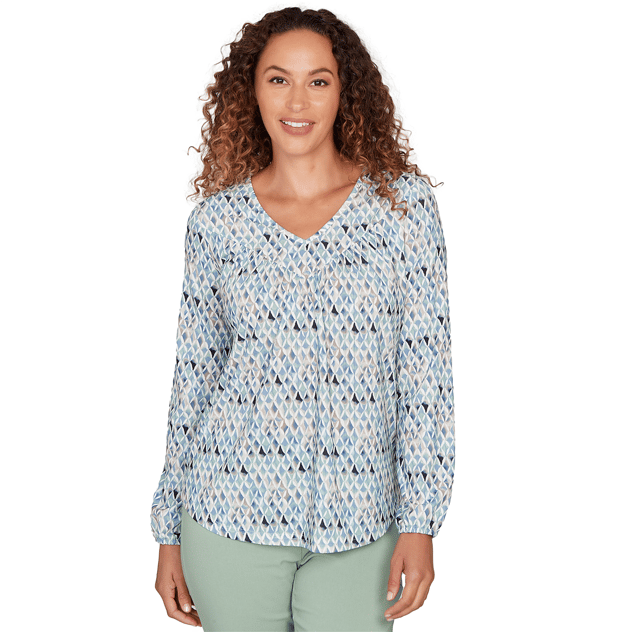 Womens Emaline Seabreeze Essence Long Sleeve Diamond Blouse