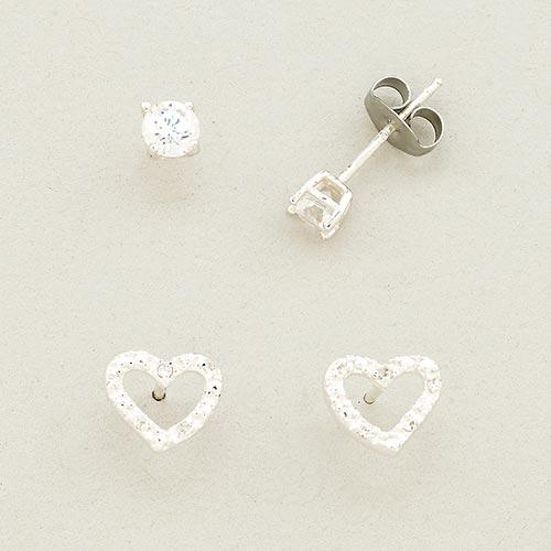 2pr. Sterling CZ Heart Earrings Set