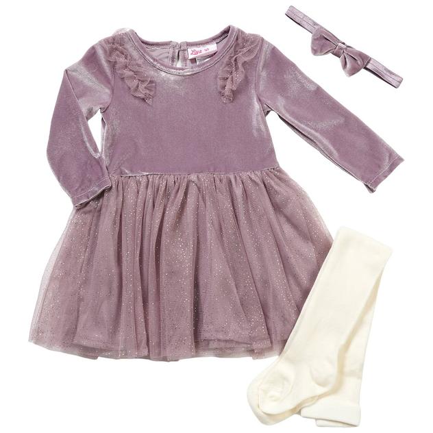 Baby Girl (12-24M) Little Lass® 3pc. Velvet & Tulle Dress Set