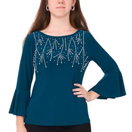 Petite MSK Ruffle Sleeve Boat Neck Beaded Trim Top