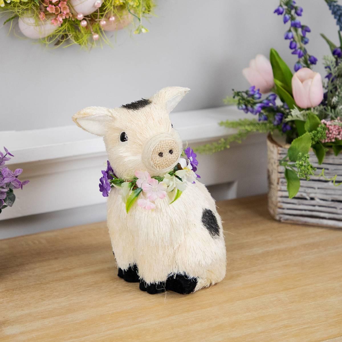 Northlight Seasonal Spotted Sitting Piglet Rustic Spring Figurine