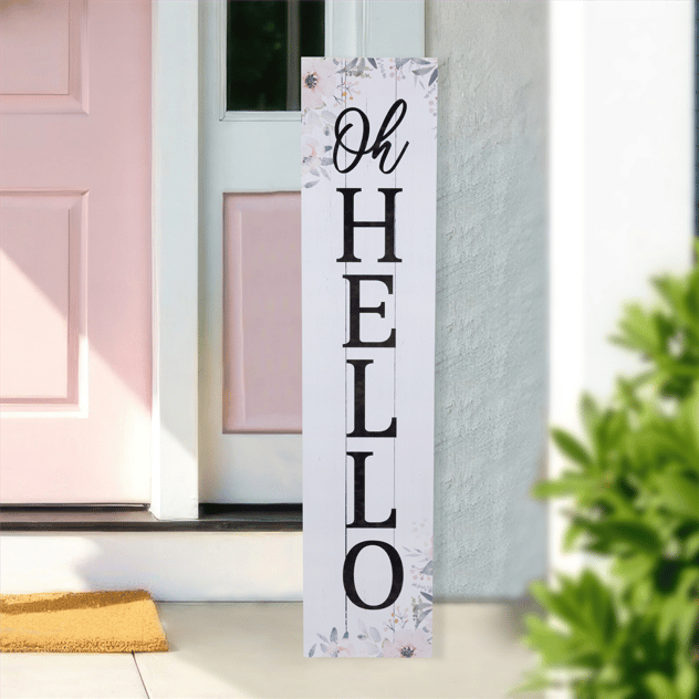 Northlight 36in. Floral "Oh Hello" Wooden Porch Board Sign