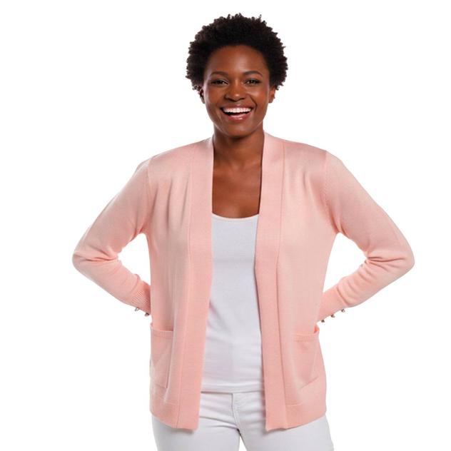 Petite 89th & Madison Rib Detail Cardigan with Two Pockets