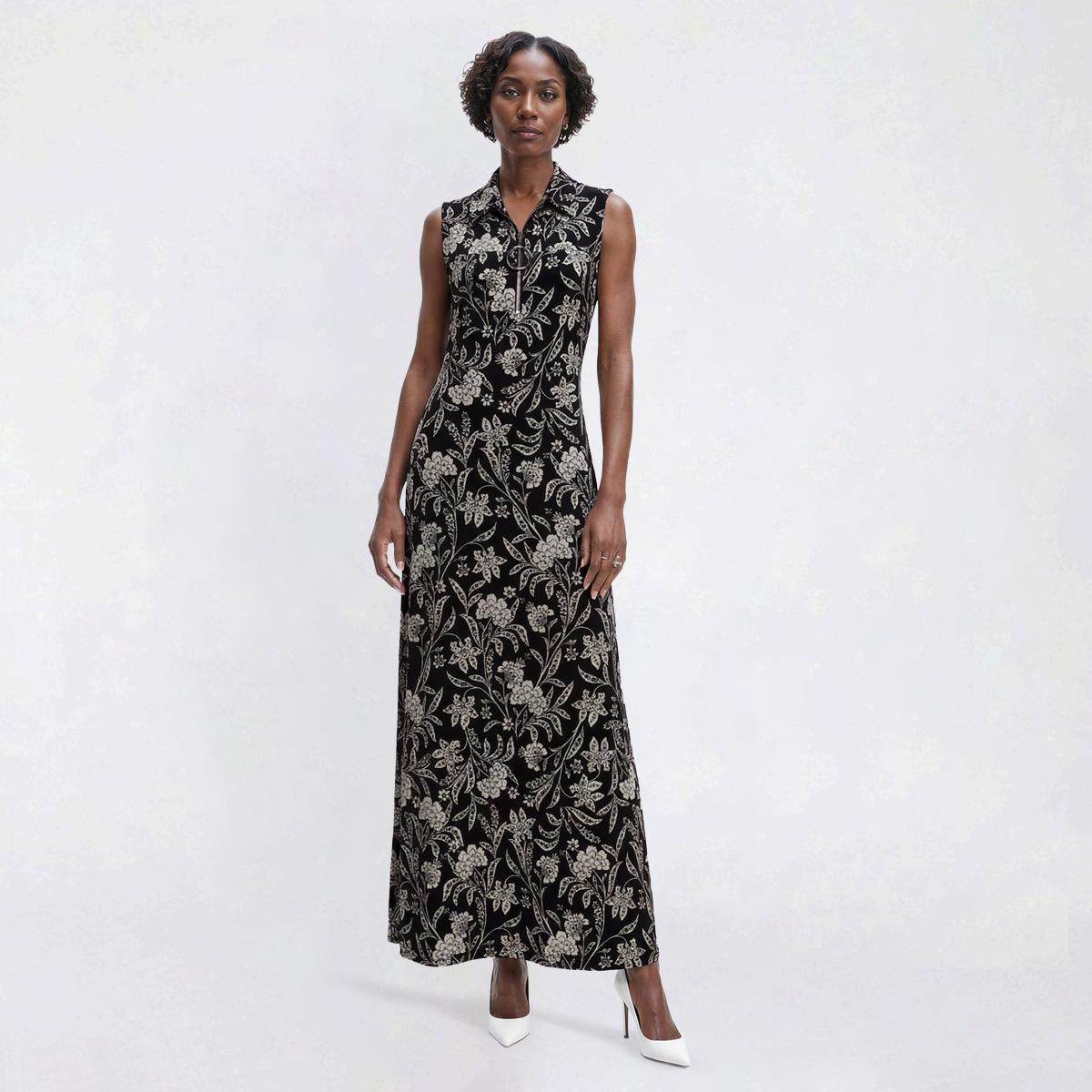 Womens MSK Sleeveless Floral Half Zip Neck Maxi Dress