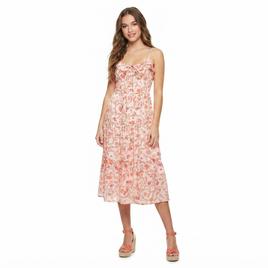 Juniors Trixxi Viney Floral Gauze Smock Ruffle Bodice Midi Dress