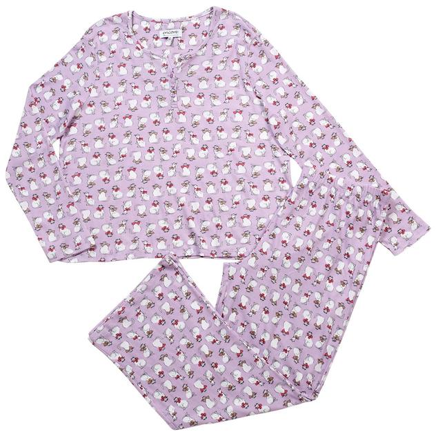 Plus Size Karen Neuburger Long Sleeve Henley Fancy Cat Pajama Set