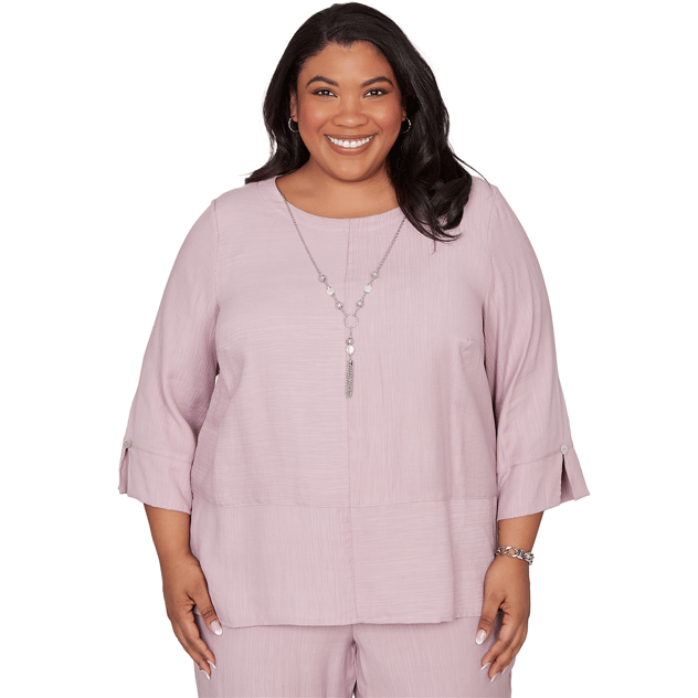 Plus Size Alfred Dunner Vintage Charm 3/4 Split Sleeve Hem Blouse