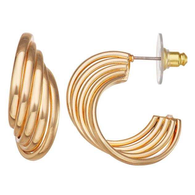 Napier Yellow Gold-Tone Ribbed C-Hoop Earrings