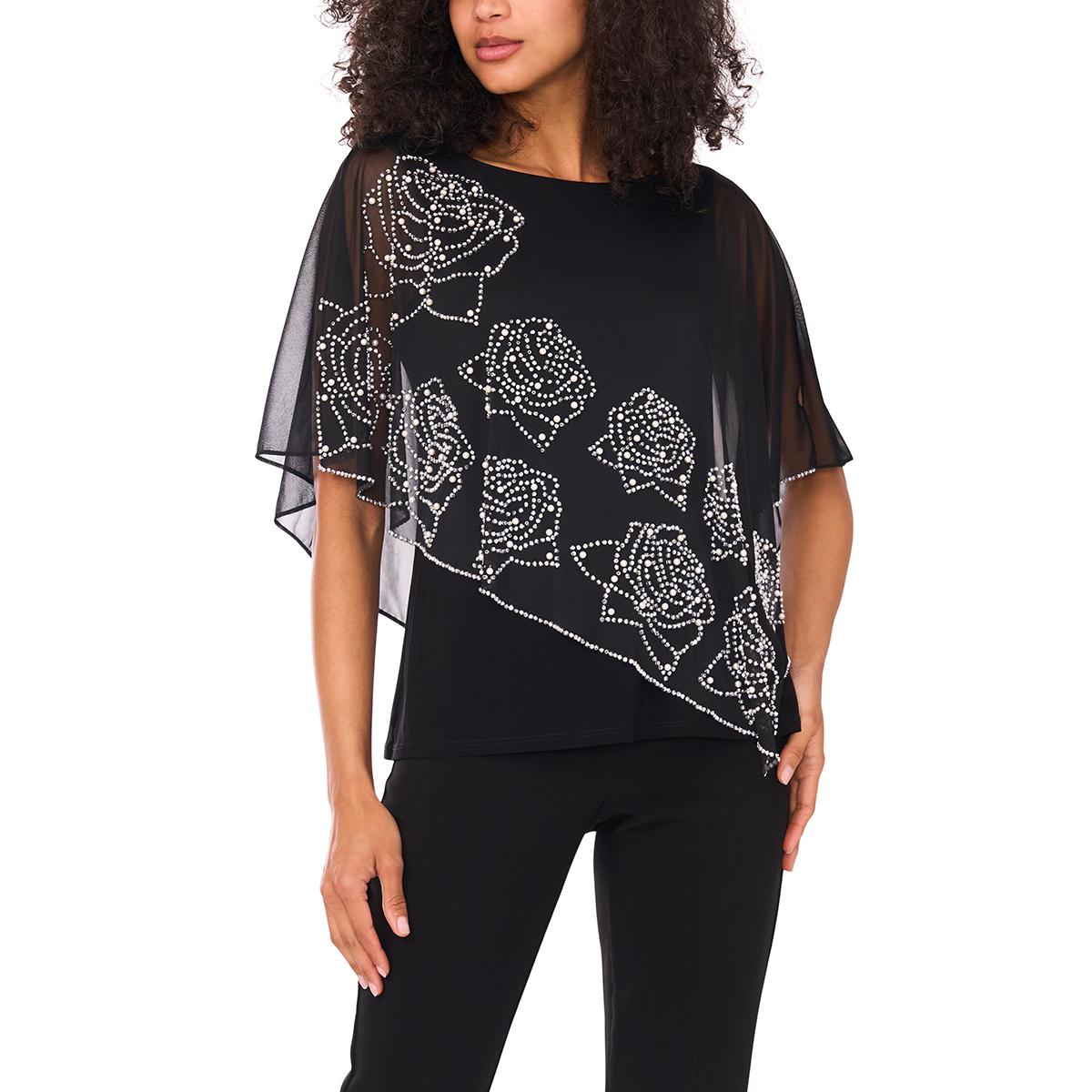 Womens MSK Rose Bead Trim Poncho Top Dress