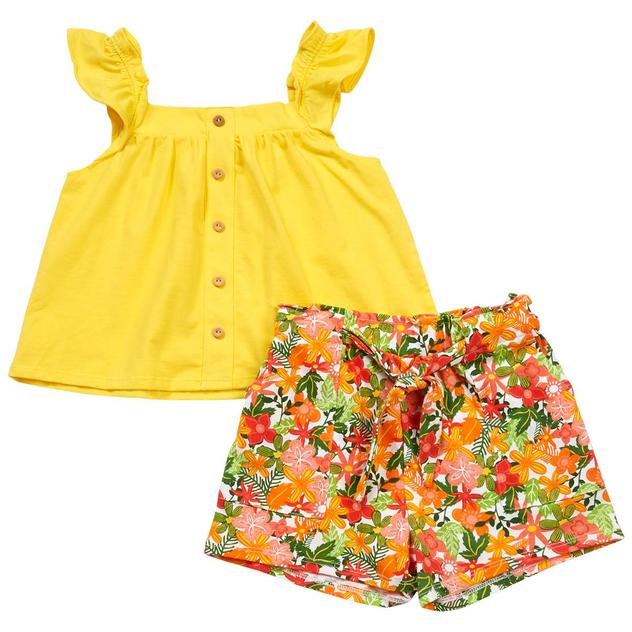 Girls (4-6x) Rare Editions Flutter Sleeve Top w/ Floral Short Set
