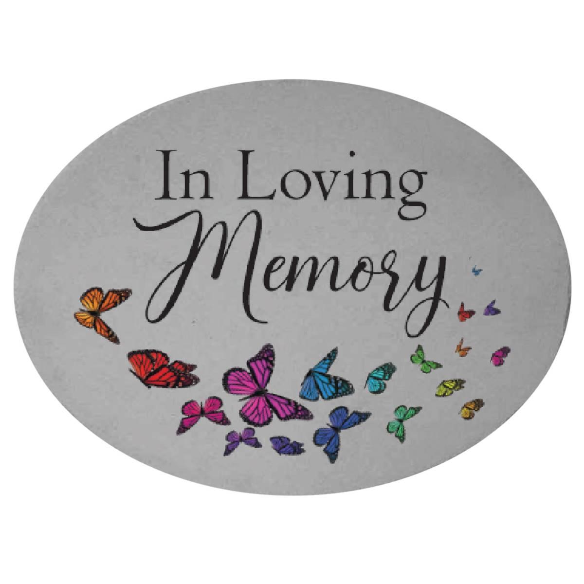 In Loving Memory w/ Colorful Butterflies Oval Memorial Stone