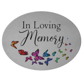 In Loving Memory w/ Colorful Butterflies Oval Memorial Stone