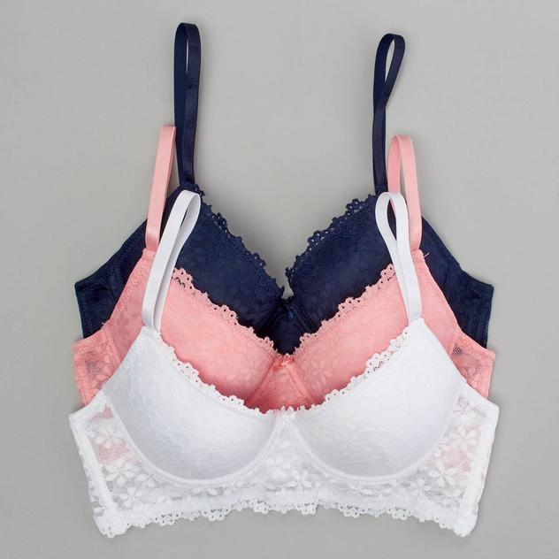 Womens Laura Ashley® 3pk. Daisy Lace Full Molded Bras LS7512-3PKJ