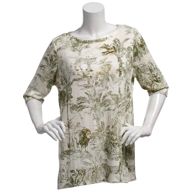 Womens French Laundry 3/4 Sleeve Animal w/Shirring Boat Neck Tee