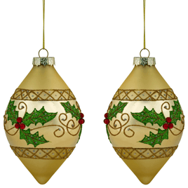 Northlight 2pc. Golden Glitter Holly Finial Christmas Ornaments