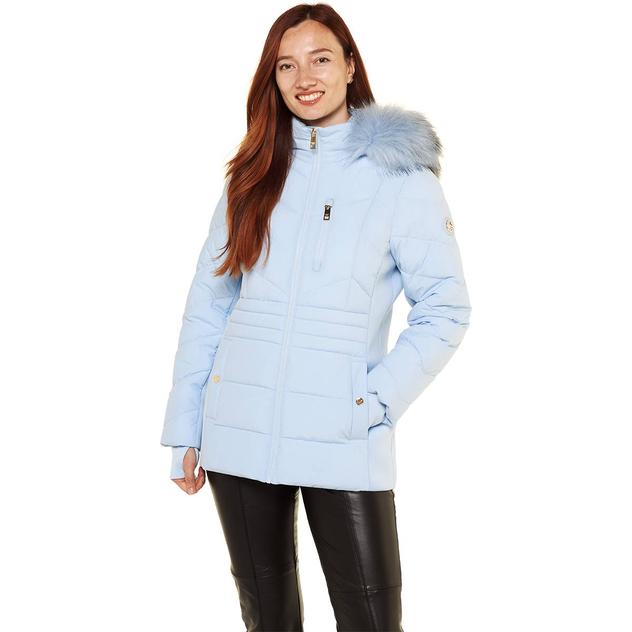 Womens Michael Kors Puffer Coat w/Chest Zipper & Faux Fur Hood