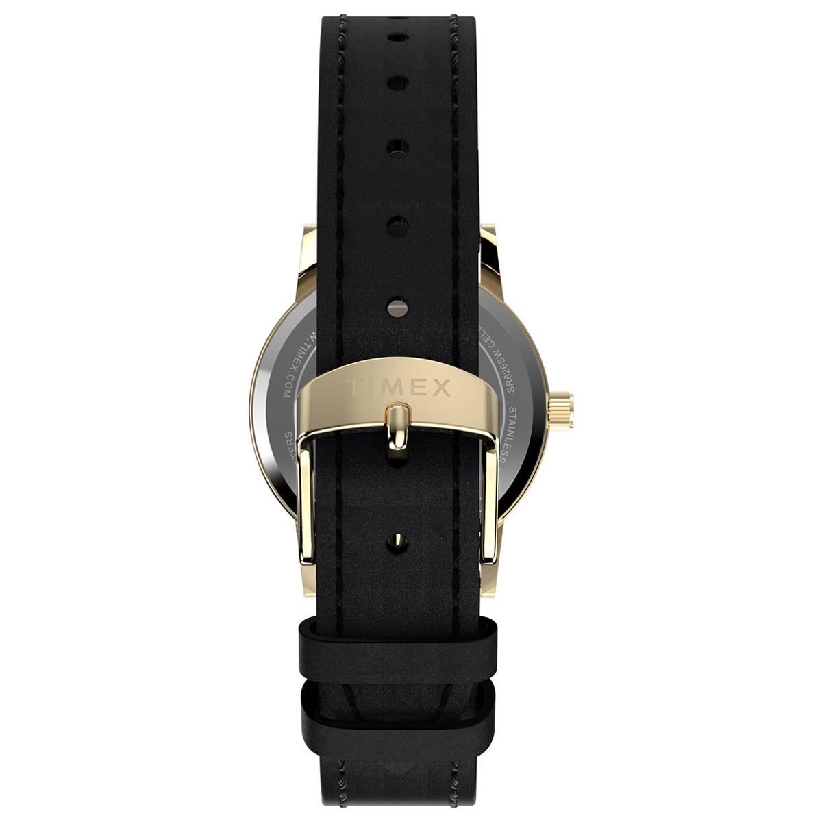 Womens Timex® Silver Dial Watch w/ Black Leather Strap