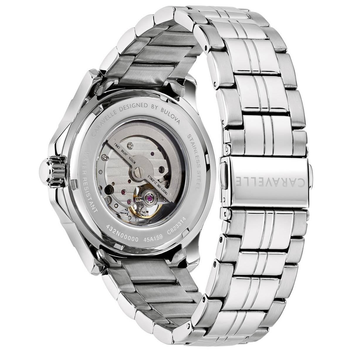 Mens Caravelle Stainless Steel Skeleton Dial Watch - 43A159