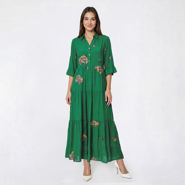 Womens Figueroa & Flower Elbow Sleeve Paisley Tier Maxi Dress