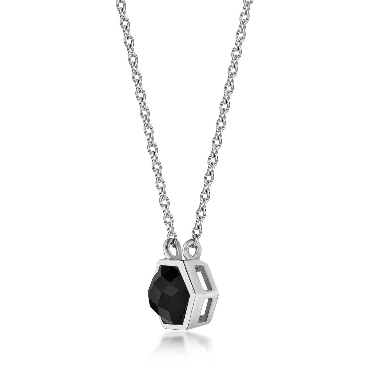 Gemminded Sterling Silver 6.5mm Hexagonal Black Onyx Necklace