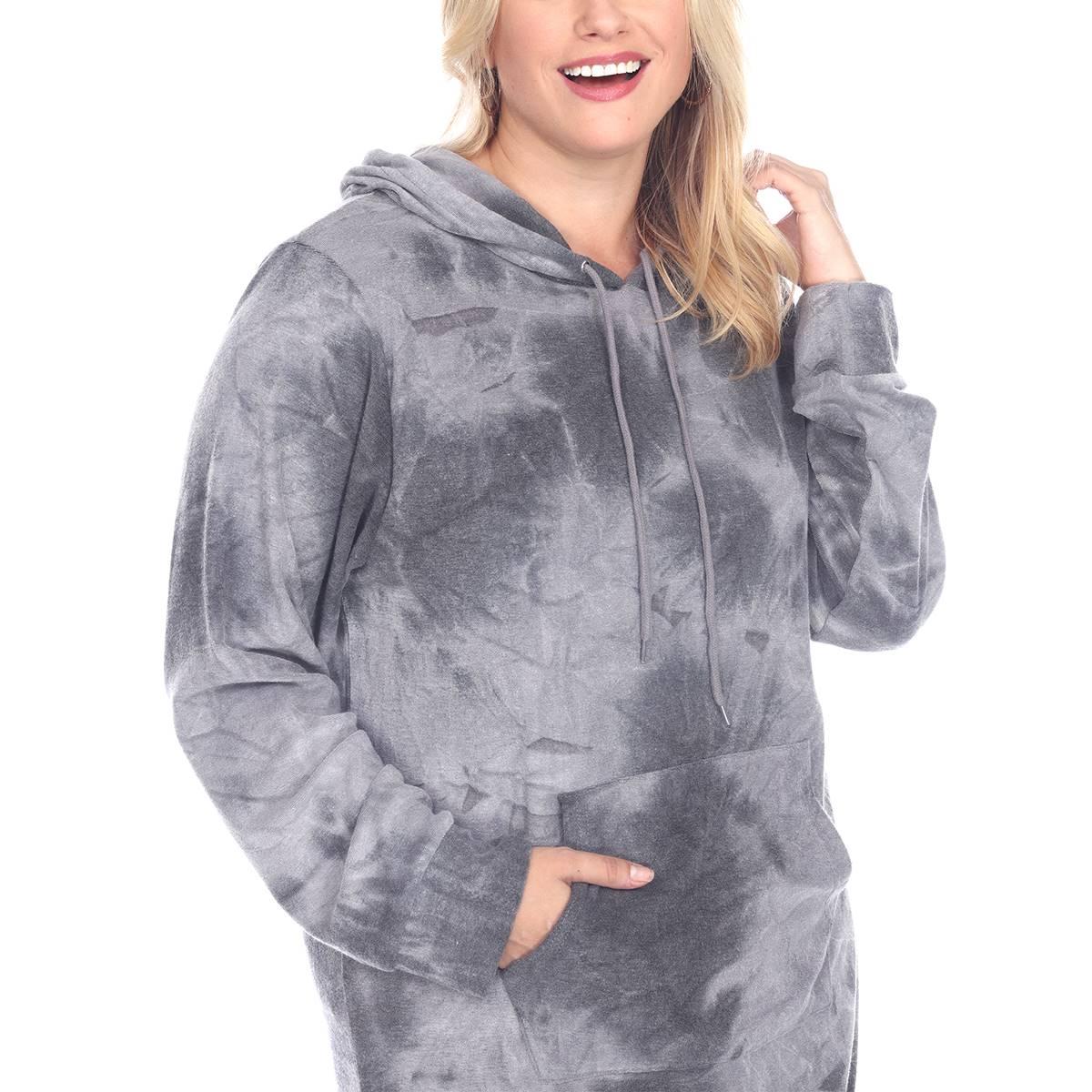 Plus Size White Mark Long Sleeve Hooded Tie Dye Sweatshirt Dress