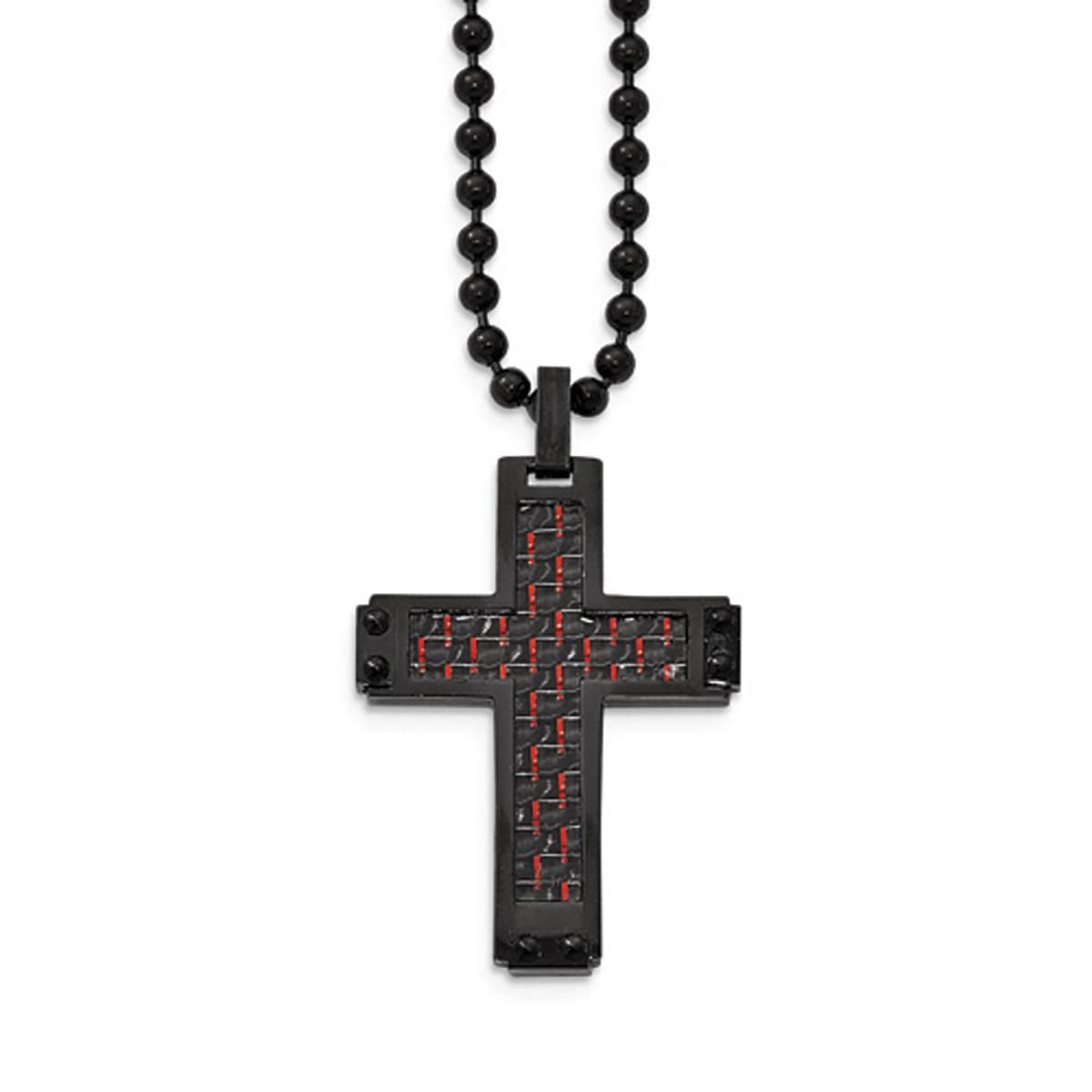 Mens Gentlemen's Classics(tm) Black &amp; Red Inlay Cross Necklace