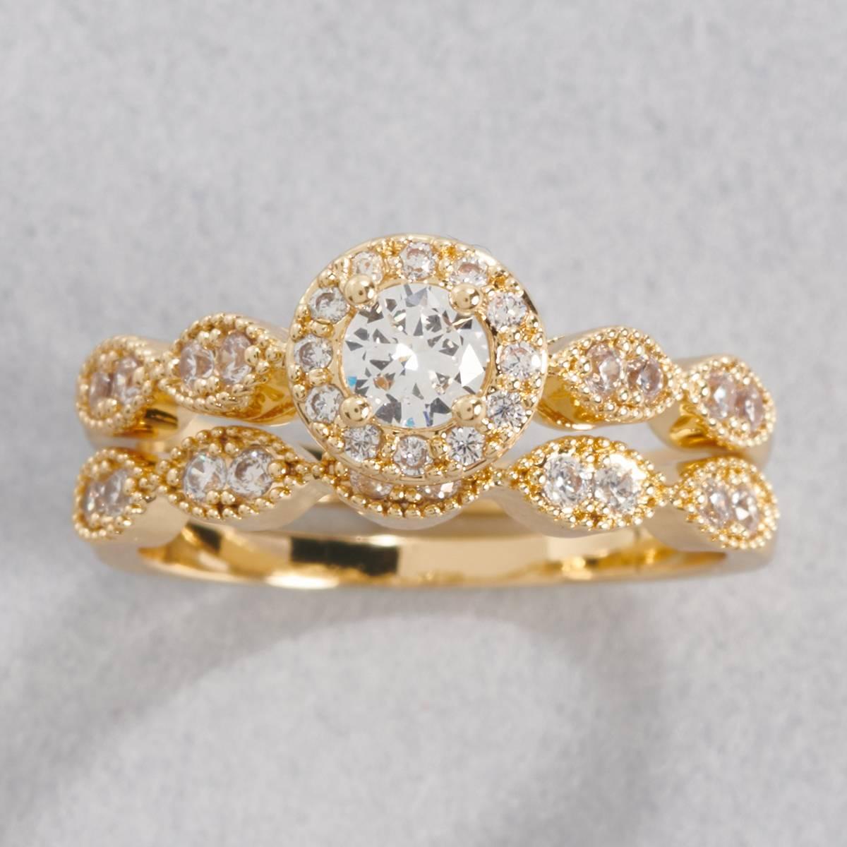 Ashley Cooper(tm) Gold-Tone Halo Marquis Clear Stone Ring
