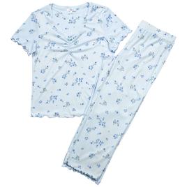 Womens Emily & Jane Lettuce Edge Floral  V-Neck Capri Pajama Set