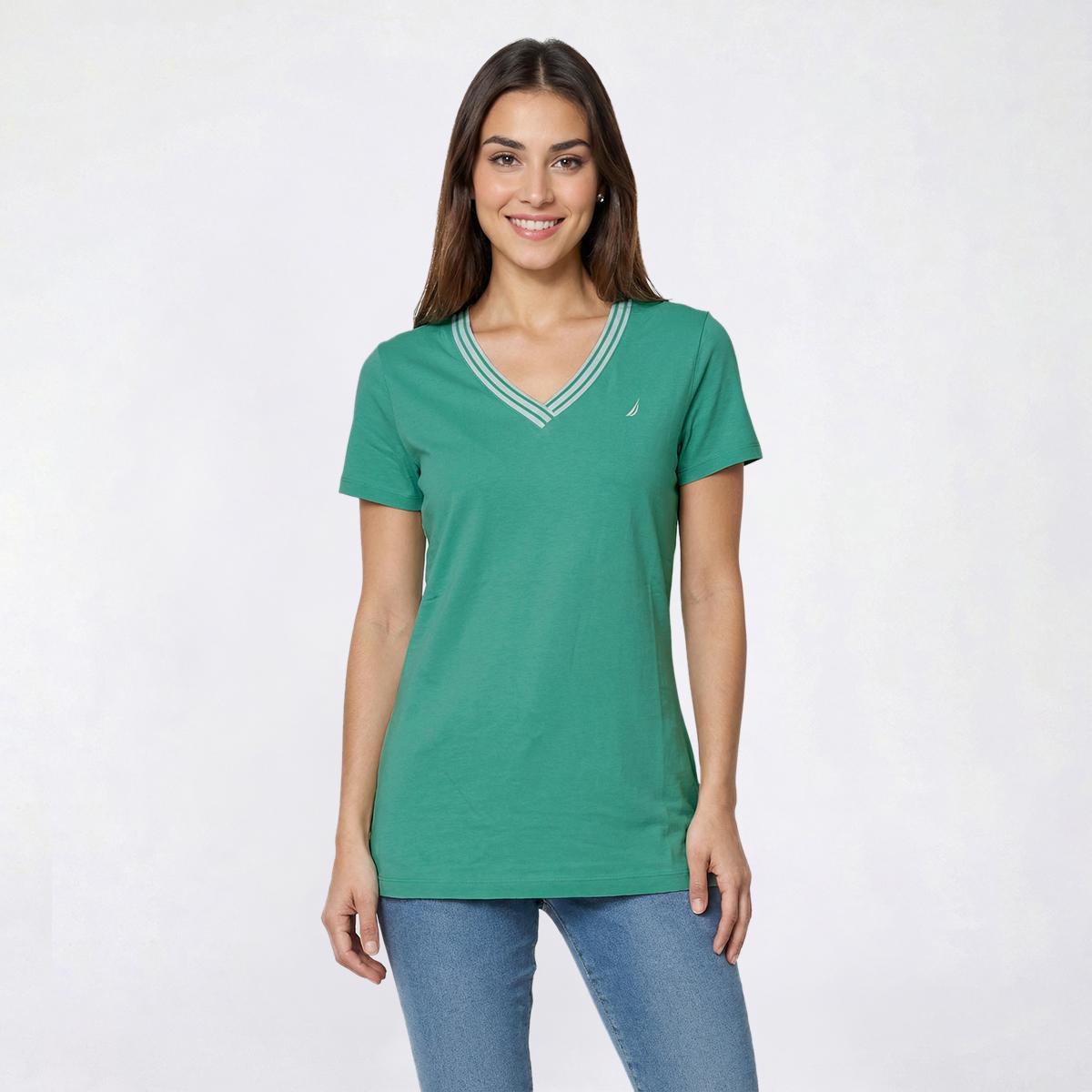 Womens Nautica Short Sleeve V Neck Tipped Tee