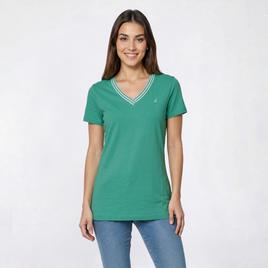 Womens Nautica Short Sleeve V Neck Tipped Tee