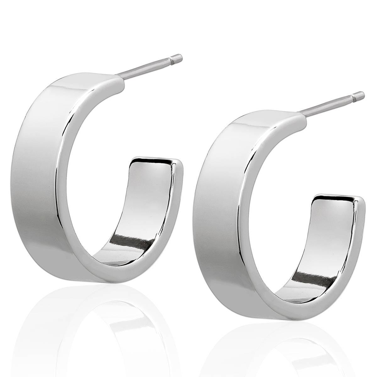 Gianni Argento 6x20mm Silver Plated Flat Hoop Earrings