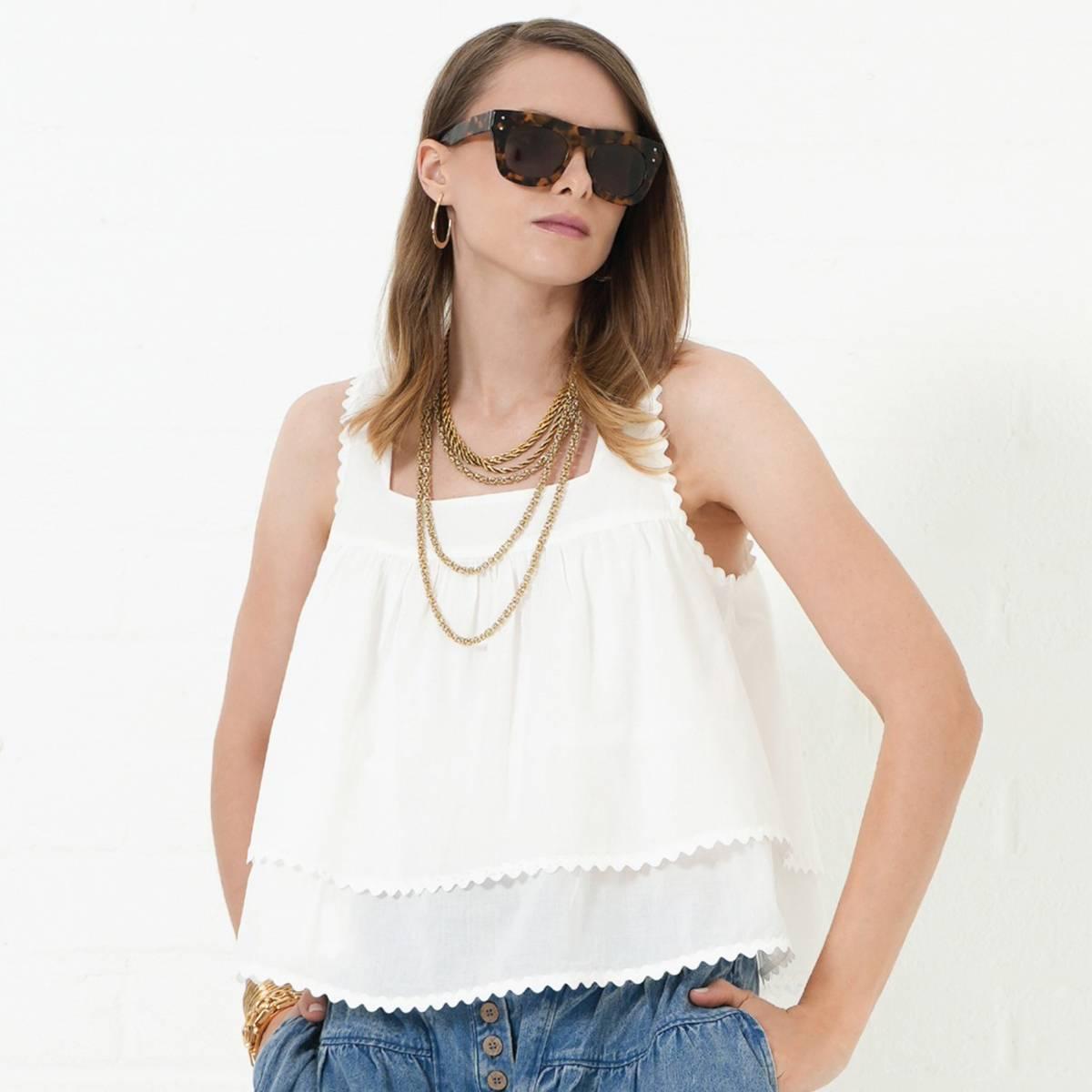 Womens MNK Sleeveless Square Neck Woven Blouse